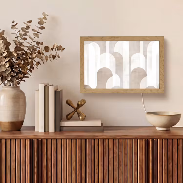 Abstracte bogen - Modern - Beige Light Box met kabel (Tafellamp) klein -sfeer2