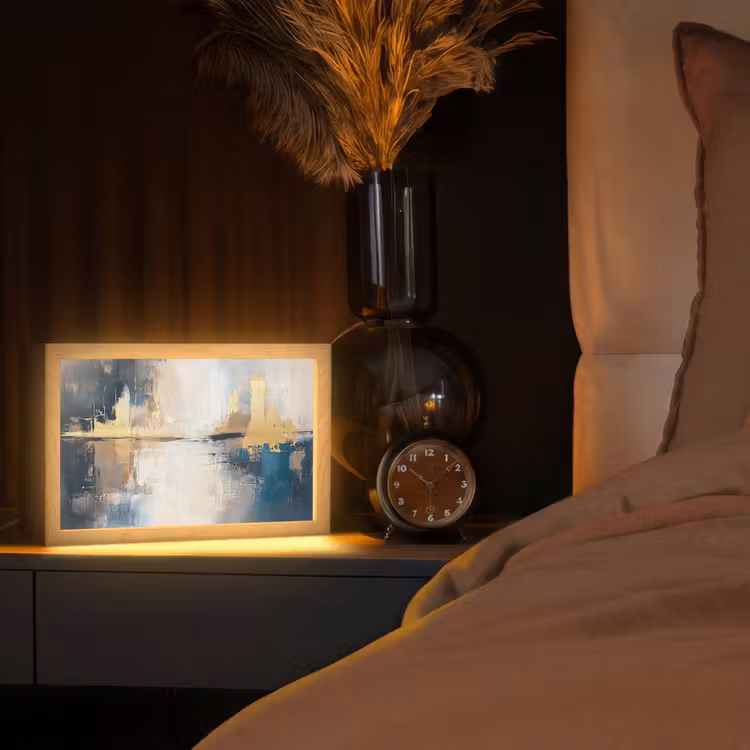 Abstract - Kunst - Goud Light Box met kabel (Tafellamp) klein -sfeer1