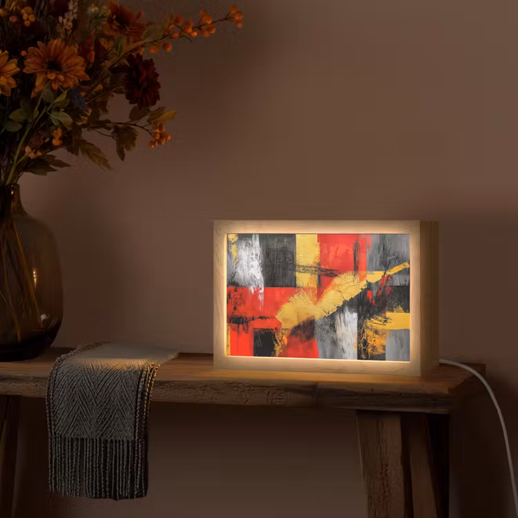 Abstracte kunst - Goud - Zwart Light Box met kabel (Tafellamp) klein -sfeer4