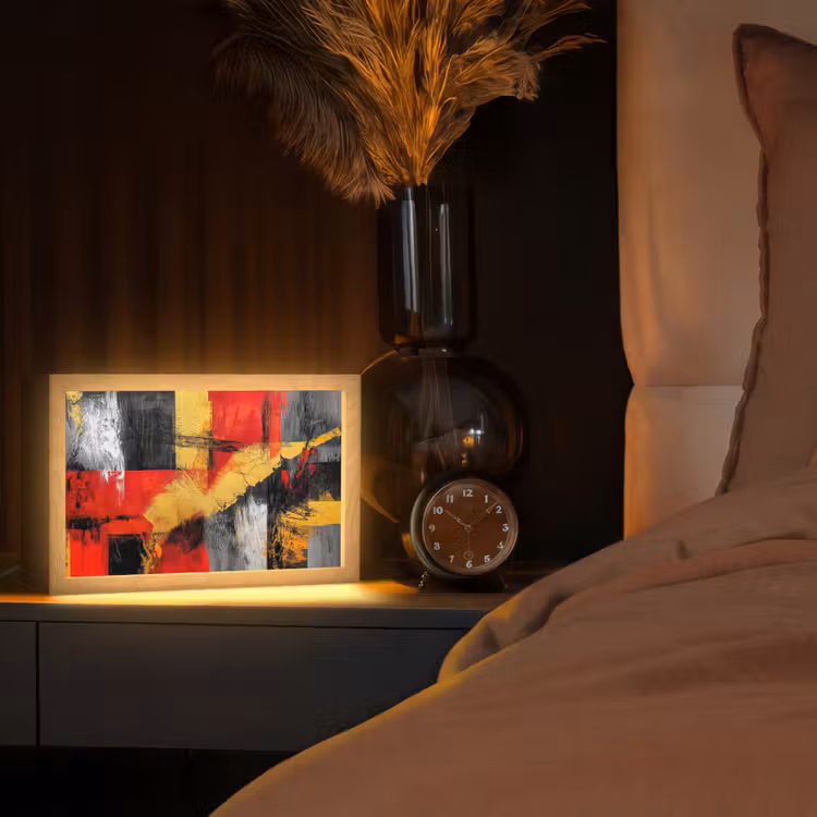 Abstracte kunst - Goud - Zwart Light Box met kabel (Tafellamp) klein -sfeer1