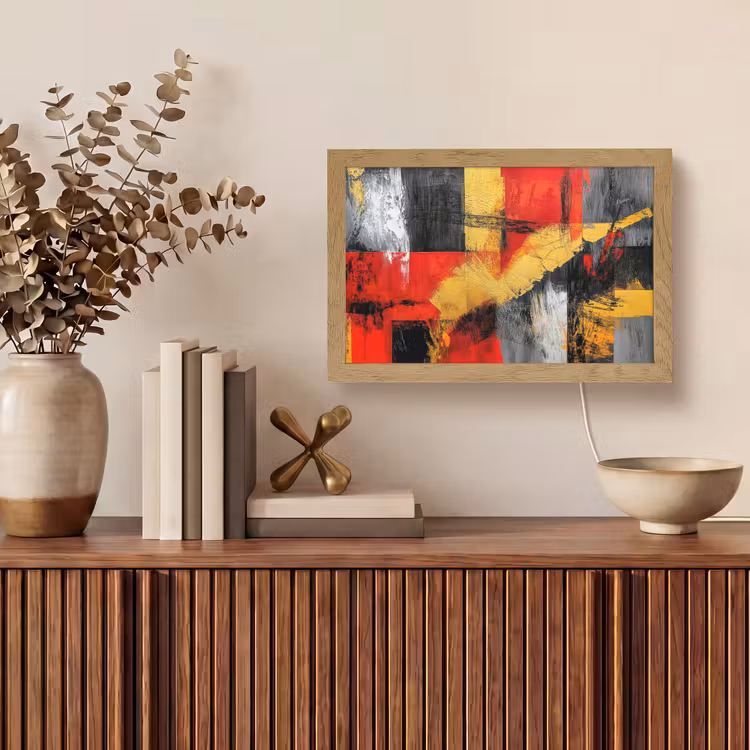 Abstracte kunst - Goud - Zwart Light Box met kabel (Tafellamp) klein -sfeer2