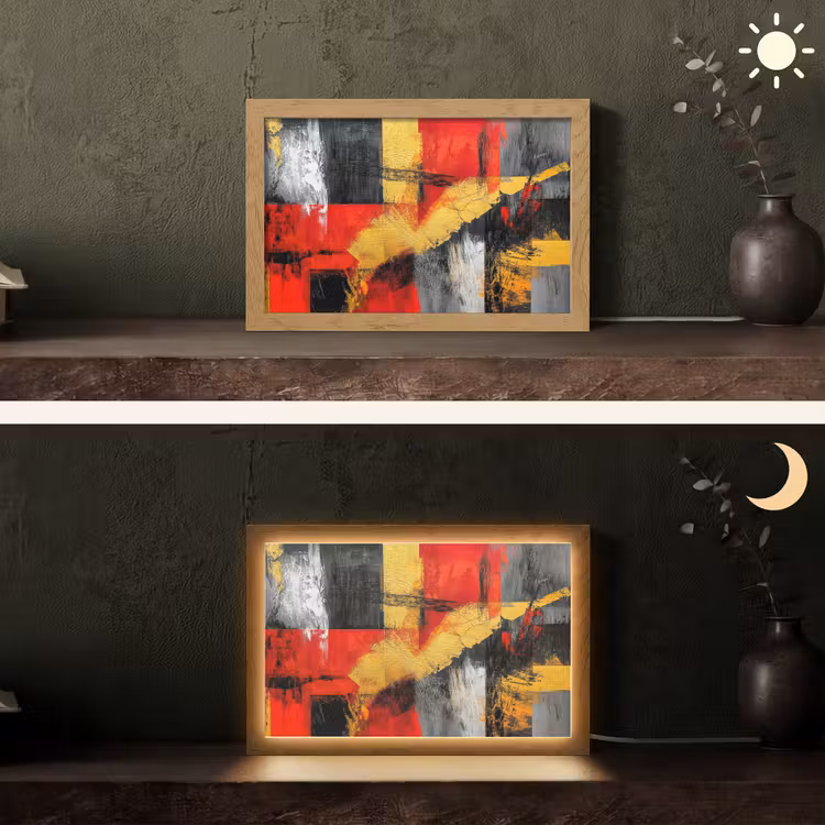 Abstracte kunst - Goud - Zwart Light Box met kabel (Tafellamp) klein -sfeer3