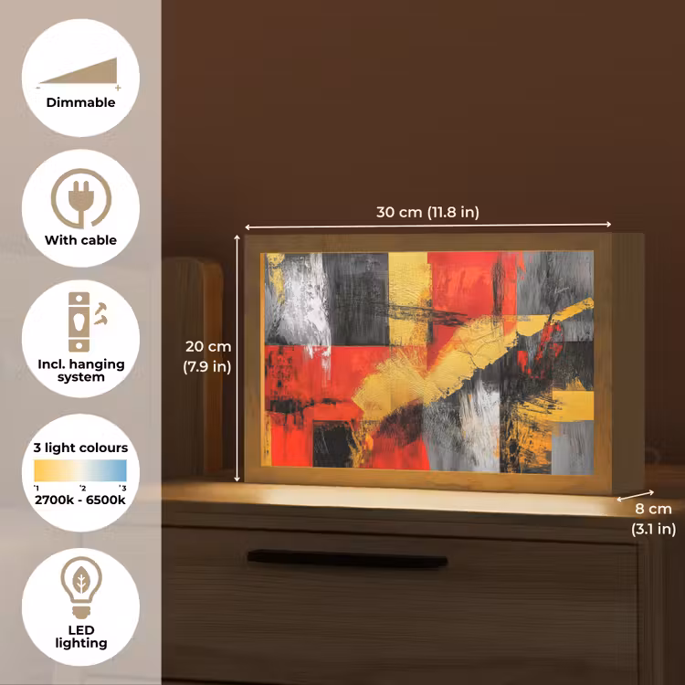 Abstracte kunst - Goud - Zwart Light Box met kabel (Tafellamp) klein -USP_EN