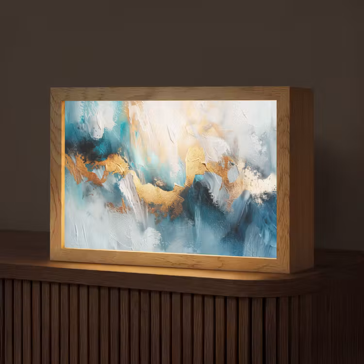 Abstract - Kunst - Gold - Blauw Light Box met kabel (Tafellamp) klein -z3d_website