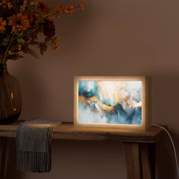 Abstract - Kunst - Gold - Blauw Light Box met kabel (Tafellamp) klein -sfeer4
