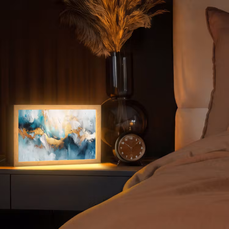Abstract - Kunst - Gold - Blauw Light Box met kabel (Tafellamp) klein -sfeer1