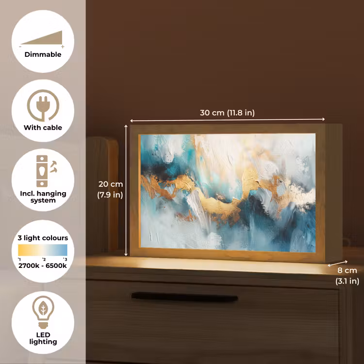 Abstract - Kunst - Gold - Blauw Light Box met kabel (Tafellamp) klein -USP_EN