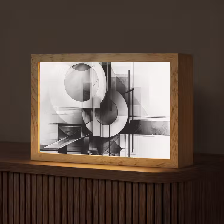 Abstract - Kunst - Modern - Zwart wit Light Box met kabel (Tafellamp) klein -z3d_website