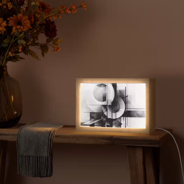 Abstract - Kunst - Modern - Zwart wit Light Box met kabel (Tafellamp) klein -sfeer4