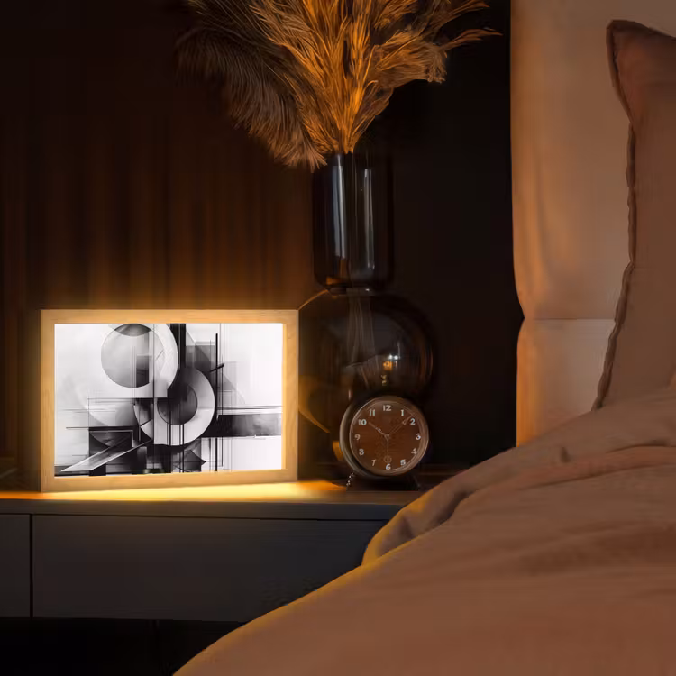 Abstract - Kunst - Modern - Zwart wit Light Box met kabel (Tafellamp) klein -sfeer1