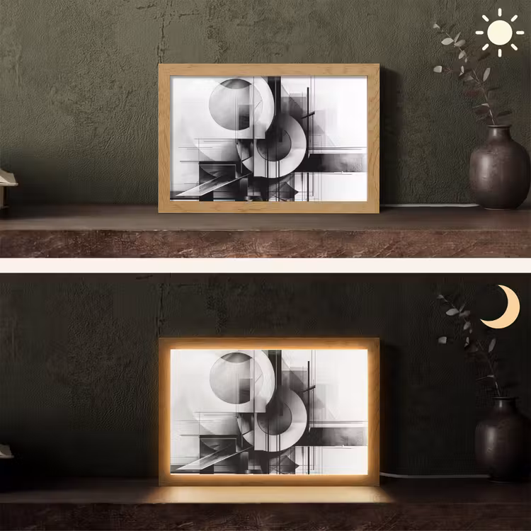 Abstract - Kunst - Modern - Zwart wit Light Box met kabel (Tafellamp) klein -sfeer3