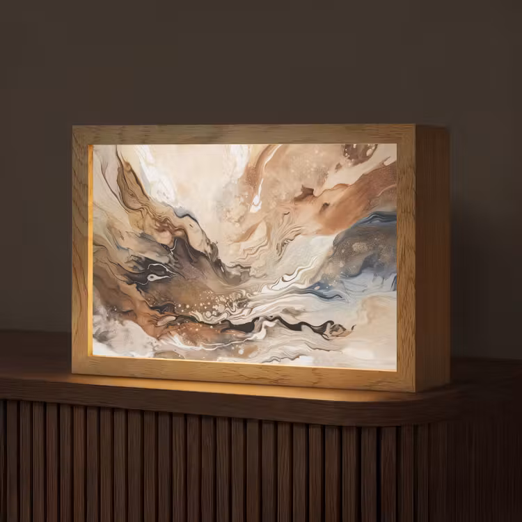 Abstract - Kunst - Verf - Beige - Modern Light Box met kabel (Tafellamp) klein -z3d_website