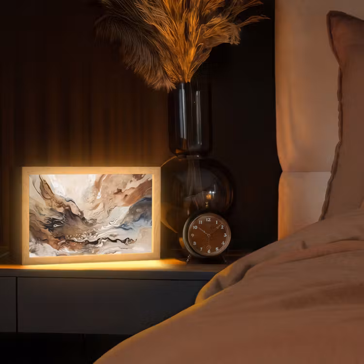 Abstract - Kunst - Verf - Beige - Modern Light Box met kabel (Tafellamp) klein -sfeer1