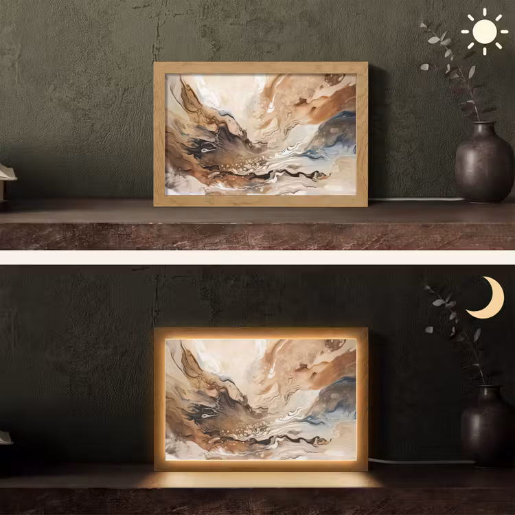 Abstract - Kunst - Verf - Beige - Modern Light Box met kabel (Tafellamp) klein -sfeer3