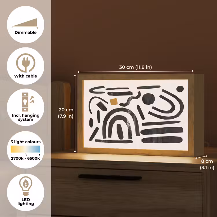 Abstract - Kunst - Vormen - Zwart Light Box met kabel (Tafellamp) klein -USP_EN