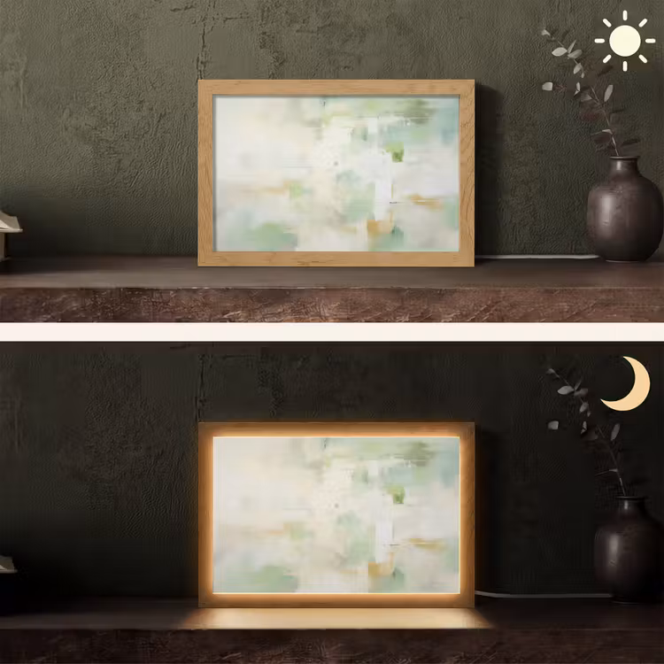 Abstract - Kunst - Wit - Groen - Modern Light Box met kabel (Tafellamp) klein -sfeer3