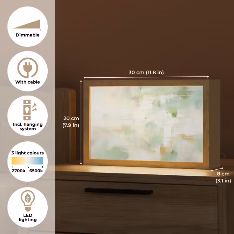 Abstract - Kunst - Wit - Groen - Modern Light Box met kabel (Tafellamp) klein -USP_EN