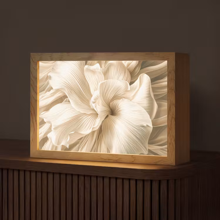 Abstract - Beige - Bloemen - Natuur Light Box met kabel (Tafellamp) klein -z3d_website