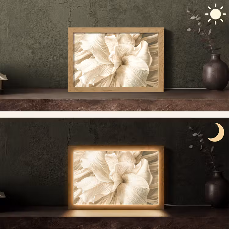 Abstract - Beige - Bloemen - Natuur Light Box met kabel (Tafellamp) klein -sfeer3