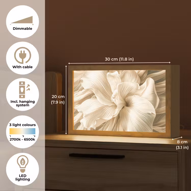 Abstract - Beige - Bloemen - Natuur Light Box met kabel (Tafellamp) klein -USP_EN