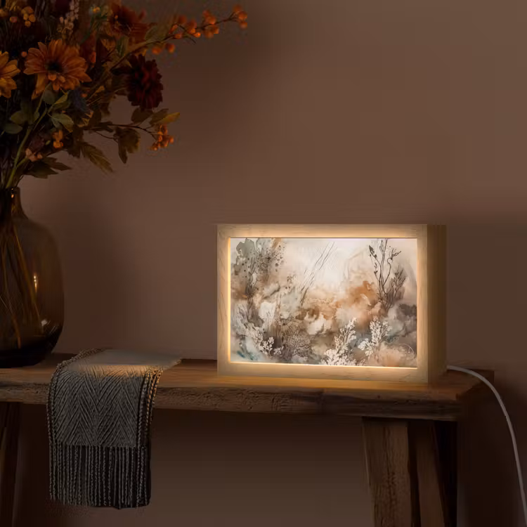 Abstract - Beige - Verf - Kunst - Natuur - Bloemen Light Box met kabel (Tafellamp) klein -sfeer4