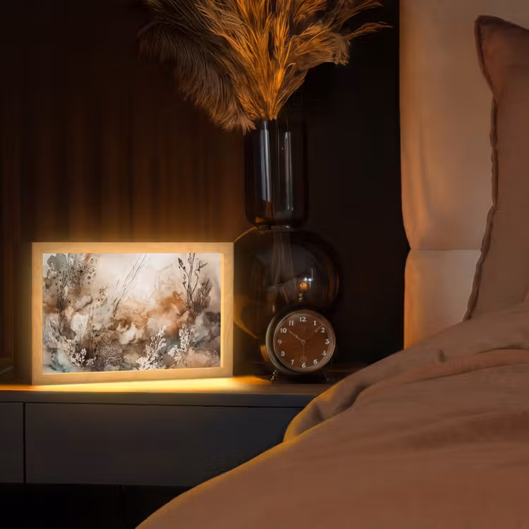 Abstract - Beige - Verf - Kunst - Natuur - Bloemen Light Box met kabel (Tafellamp) klein -sfeer1