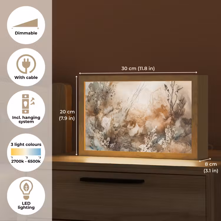 Abstract - Beige - Verf - Kunst - Natuur - Bloemen Light Box met kabel (Tafellamp) klein -USP_EN