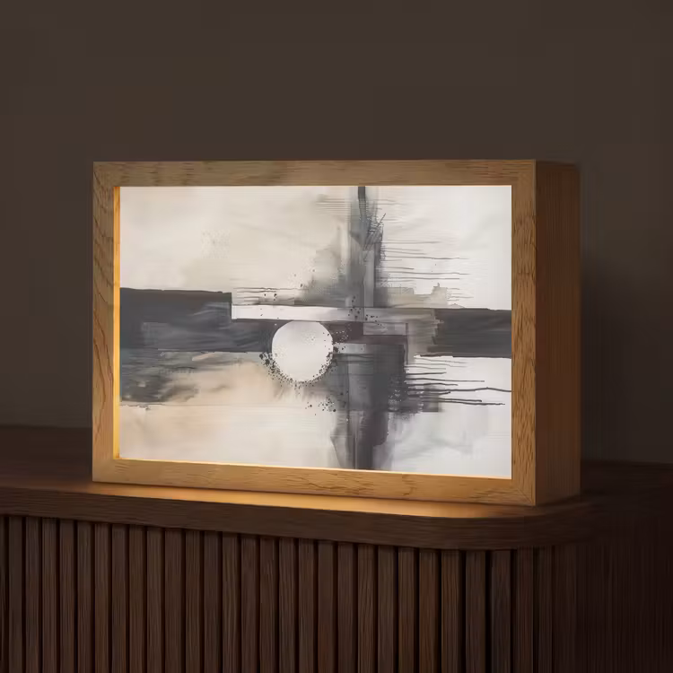 Abstract - Zwart wit - Verf - Modern Light Box met kabel (Tafellamp) klein -z3d_website