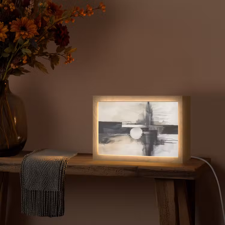Abstract - Zwart wit - Verf - Modern Light Box met kabel (Tafellamp) klein -sfeer4