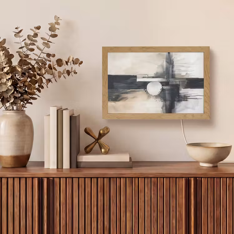 Abstract - Zwart wit - Verf - Modern Light Box met kabel (Tafellamp) klein -sfeer2