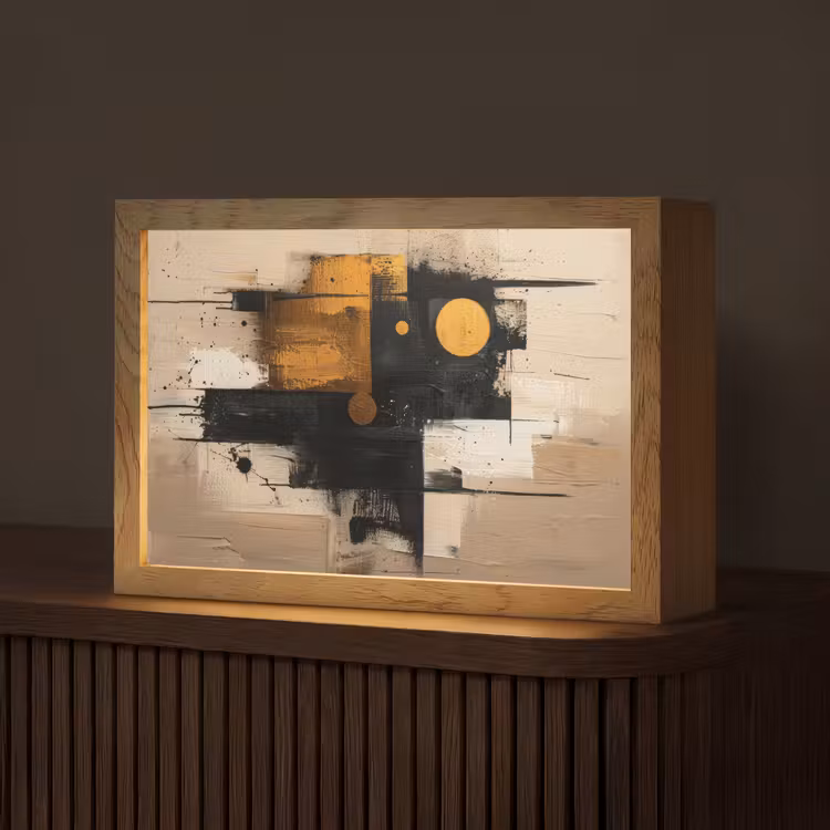 Abstract - Zwart - Goud - Modern Light Box met kabel (Tafellamp) klein -z3d_website