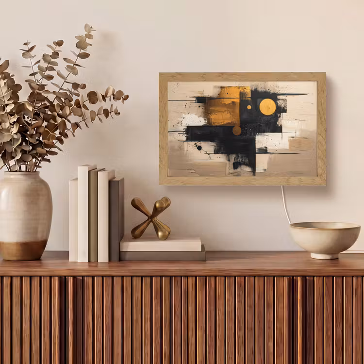 Abstract - Zwart - Goud - Modern Light Box met kabel (Tafellamp) klein -sfeer2