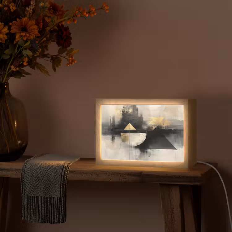 Abstract - Zwart - Verf - Modern Light Box met kabel (Tafellamp) klein -sfeer4