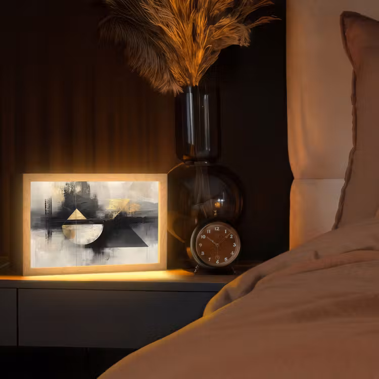 Abstract - Zwart - Verf - Modern Light Box met kabel (Tafellamp) klein -sfeer1