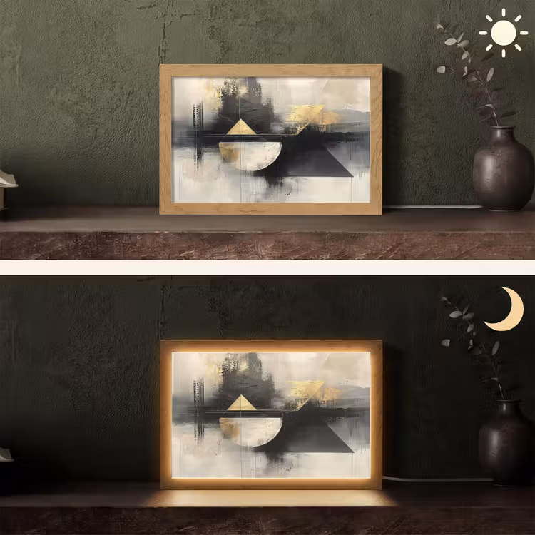 Abstract - Zwart - Verf - Modern Light Box met kabel (Tafellamp) klein -sfeer3