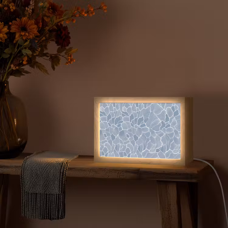 Abstract - Blauw - Bladeren Light Box met kabel (Tafellamp) klein -sfeer4