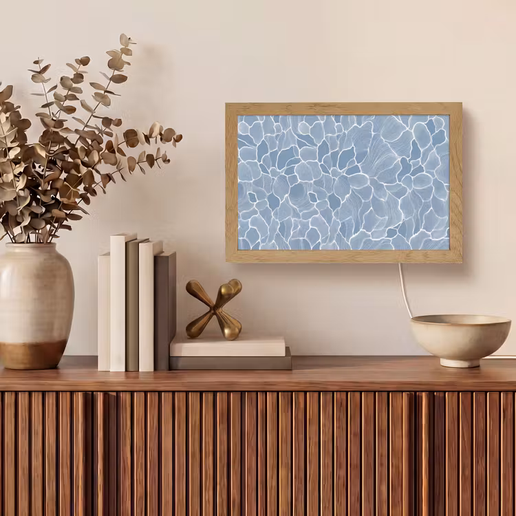 Abstract - Blauw - Bladeren Light Box met kabel (Tafellamp) klein -sfeer2