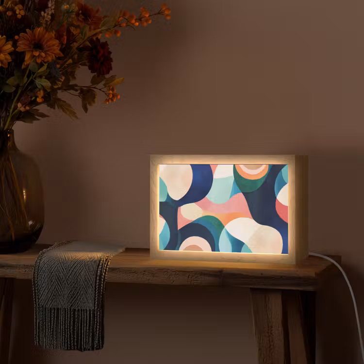 Abstract - Blauw - Roze Light Box met kabel (Tafellamp) klein -sfeer4
