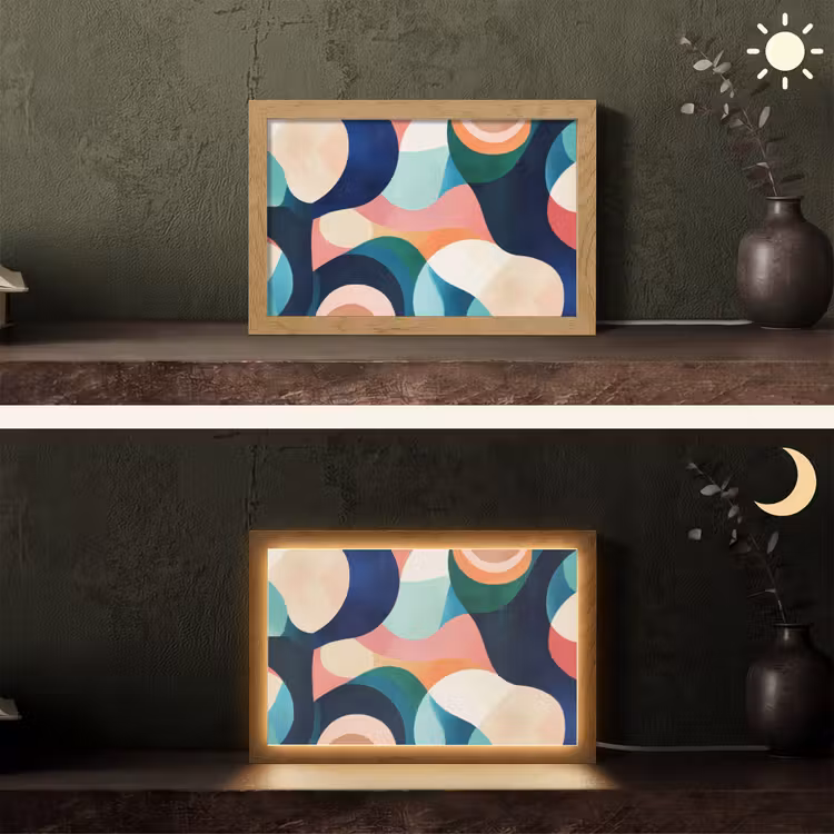 Abstract - Blauw - Roze Light Box met kabel (Tafellamp) klein -sfeer3