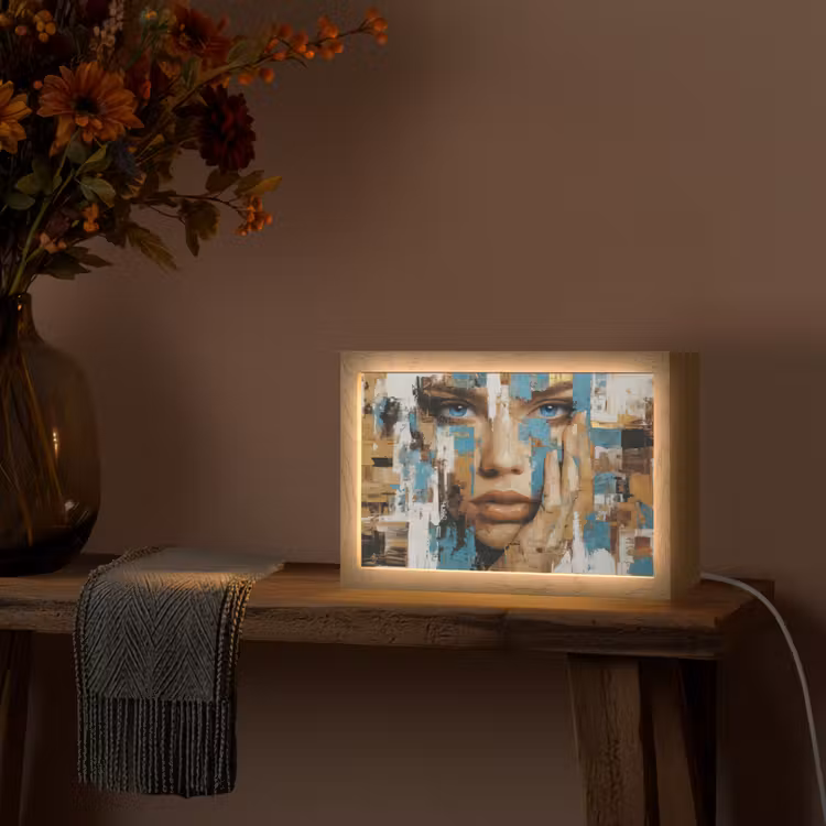 Abstract - Penseelstreken - Blauw - Gezicht Light Box met kabel (Tafellamp) klein -sfeer4