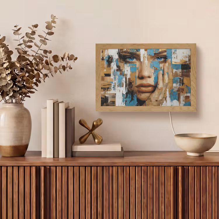 Abstract - Penseelstreken - Blauw - Gezicht Light Box met kabel (Tafellamp) klein -sfeer2