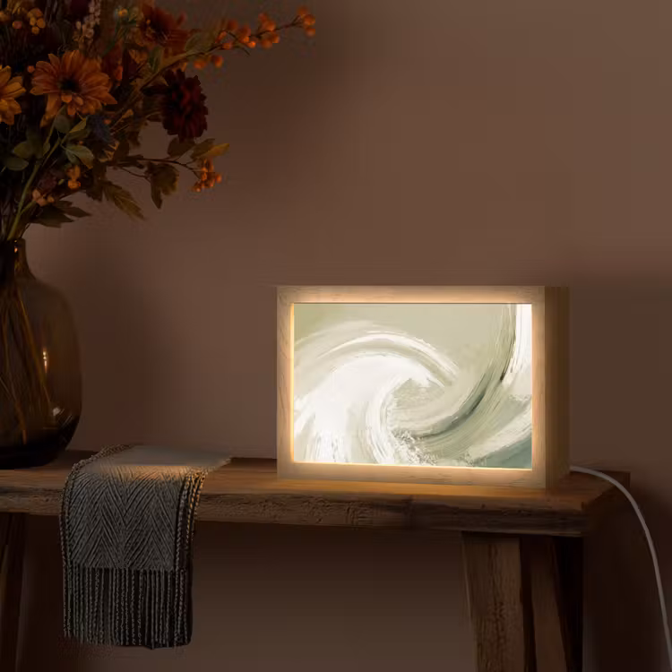 Abstract - Penseelstreken - Golven - Groen Light Box met kabel (Tafellamp) klein -sfeer4