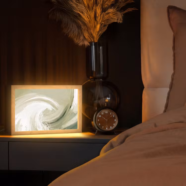 Abstract - Penseelstreken - Golven - Groen Light Box met kabel (Tafellamp) klein -sfeer1