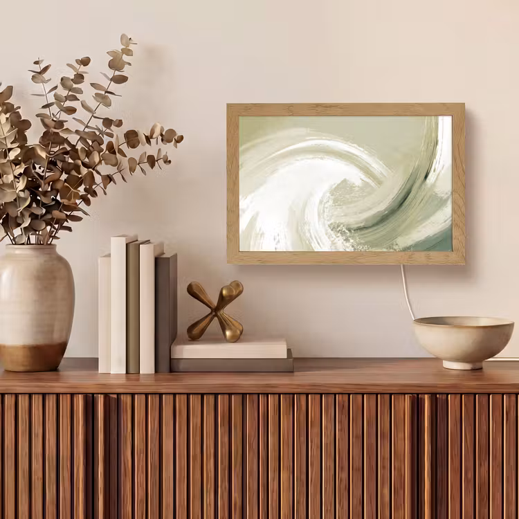 Abstract - Penseelstreken - Golven - Groen Light Box met kabel (Tafellamp) klein -sfeer2