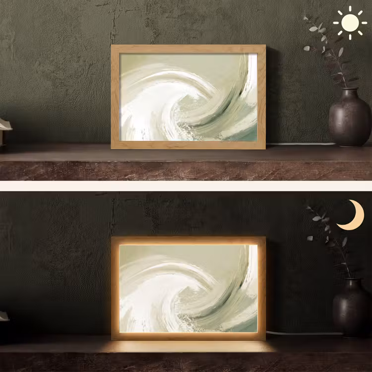 Abstract - Penseelstreken - Golven - Groen Light Box met kabel (Tafellamp) klein -sfeer3