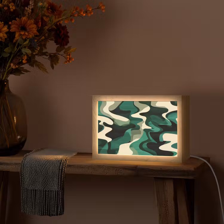 Abstract - Camouflage - Groen Light Box met kabel (Tafellamp) klein -sfeer4