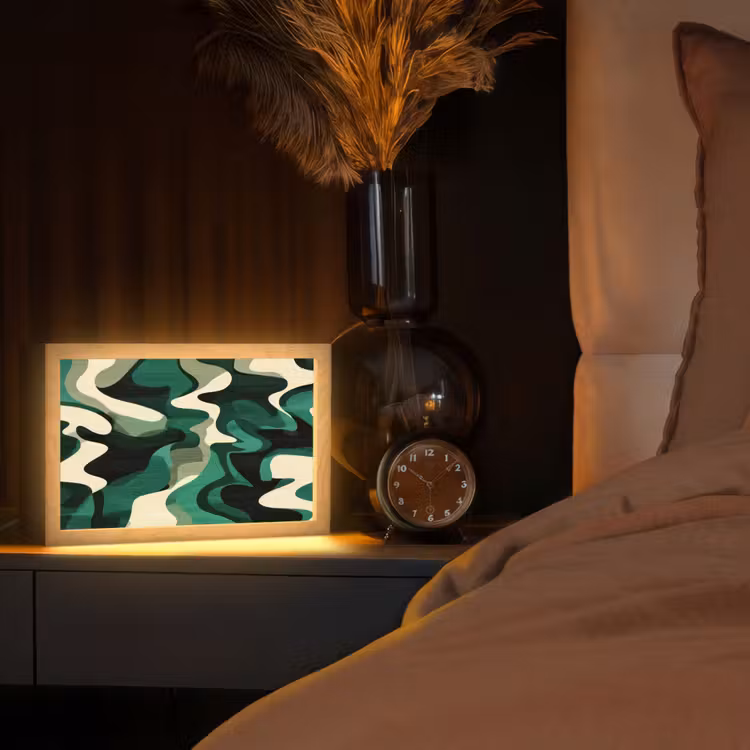 Abstract - Camouflage - Groen Light Box met kabel (Tafellamp) klein -sfeer1