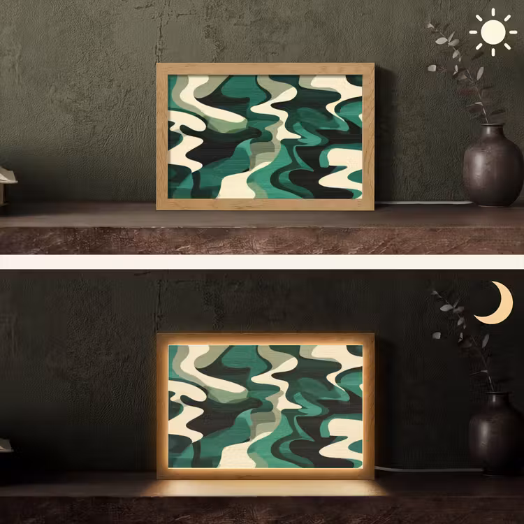 Abstract - Camouflage - Groen Light Box met kabel (Tafellamp) klein -sfeer3