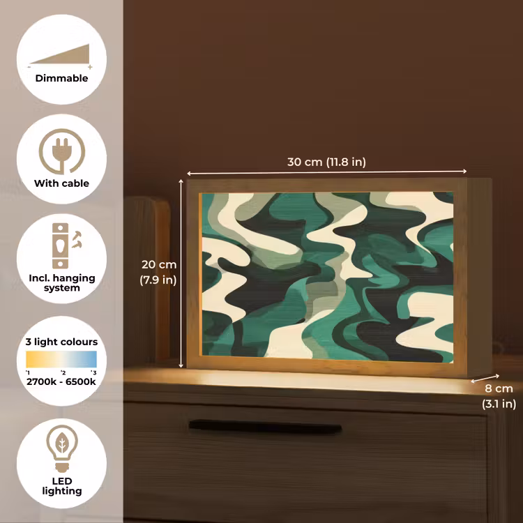 Abstract - Camouflage - Groen Light Box met kabel (Tafellamp) klein -USP_EN