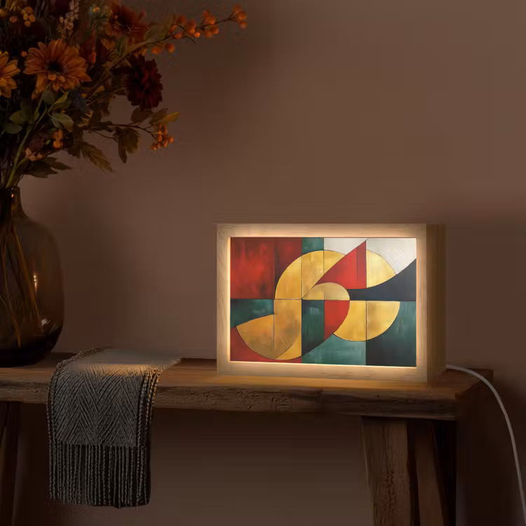 Abstract - Kerst - Goud - Rood - Groen Light Box met kabel (Tafellamp) klein -sfeer4